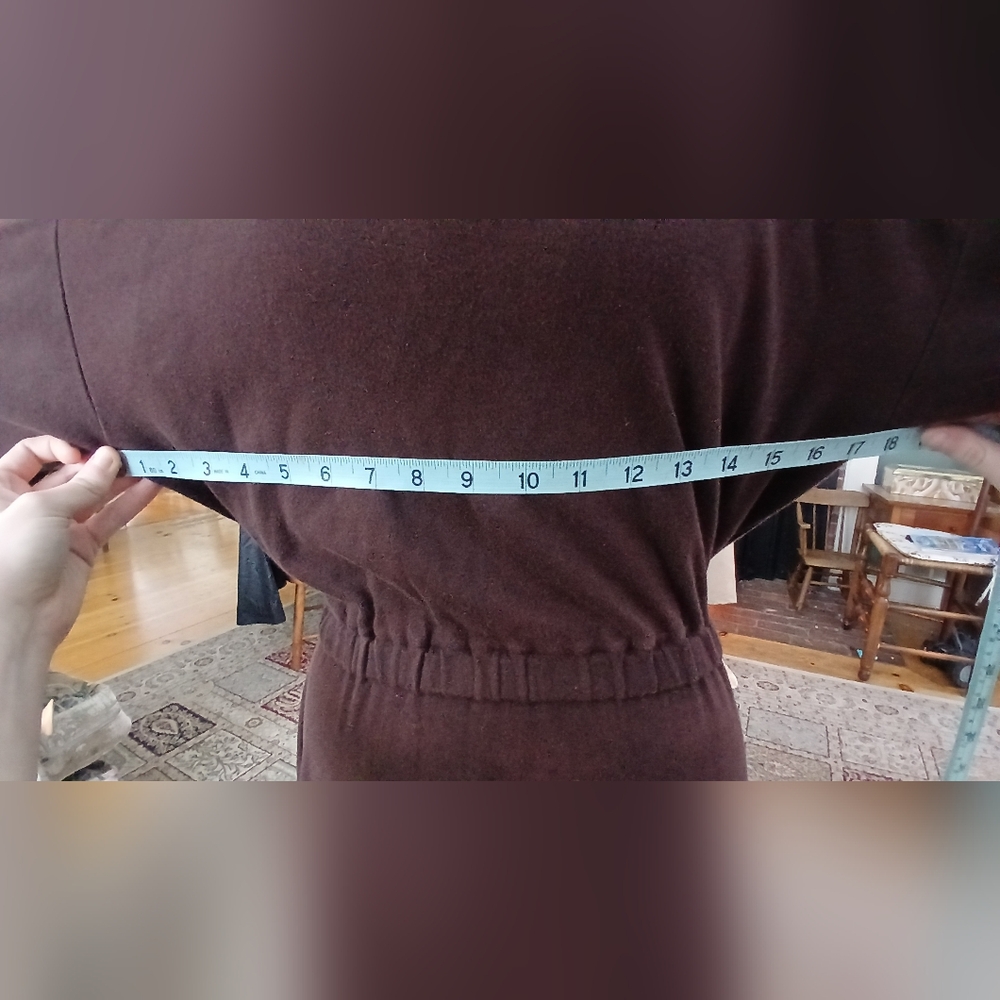 Vintage Fads Chocolate Brown Cotton Knit Midi Turtleneck Dress - Picture 7 of 10